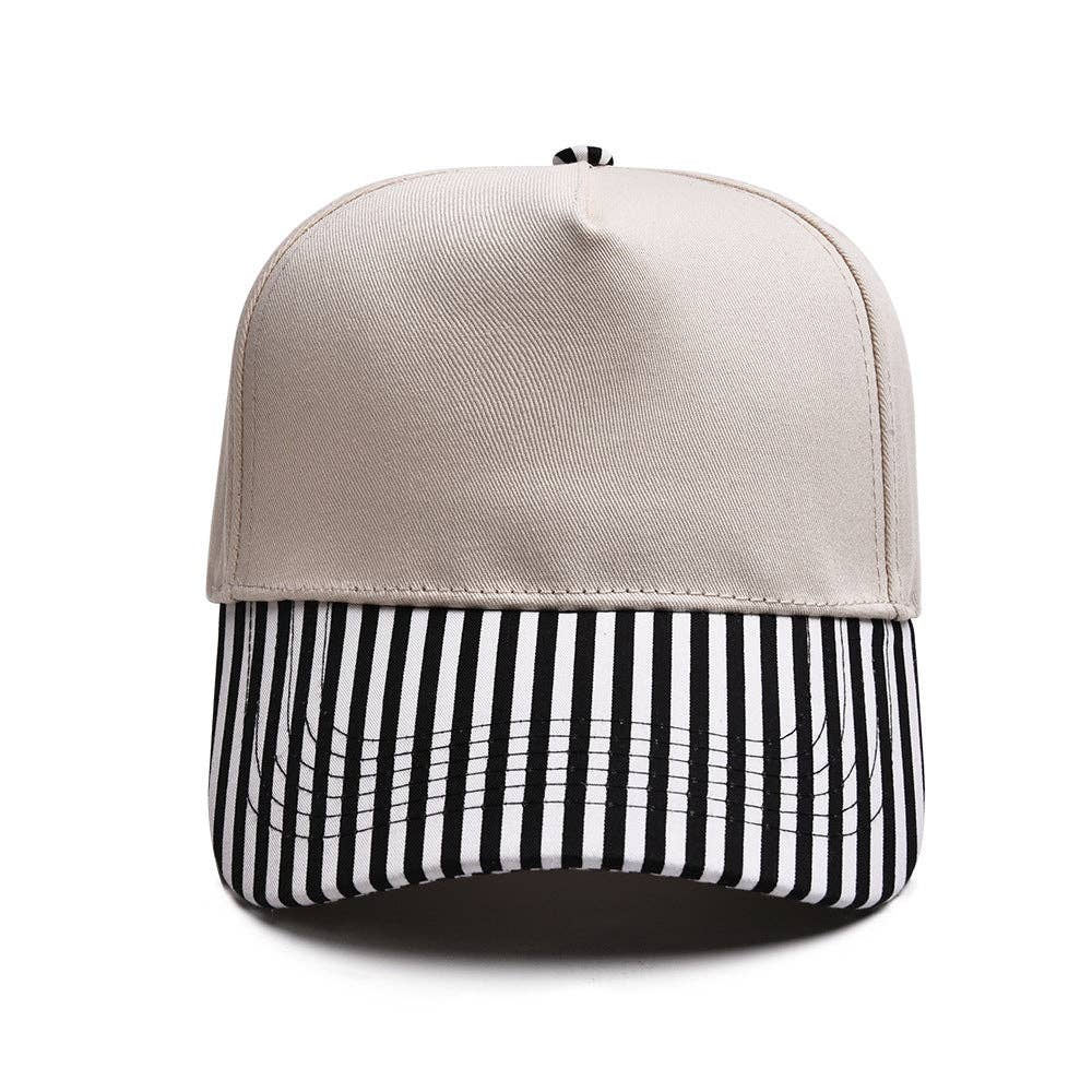 Striped Two Tone Snap Back Trucker Hat: Black