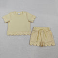 Baby Girls Yellow Scallop Cotton Shirt Shorts Sports Sets: 2T