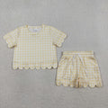 Baby Girls Yellow Checkered Scallop Shirt Shorts Sets: 4T