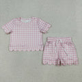 Baby Girls Pink Checkered Scallop Shirt Shorts Sets: 4T