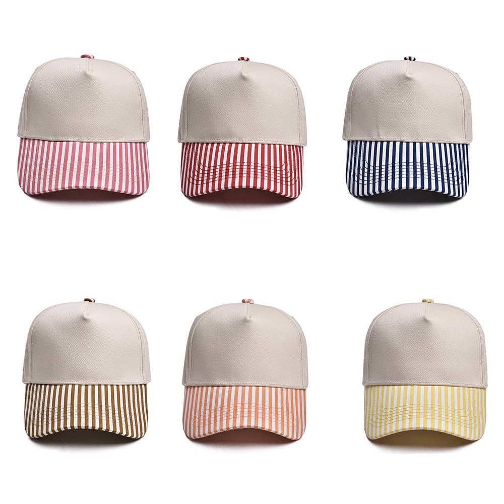 Striped Two Tone Snap Back Trucker Hat: Black