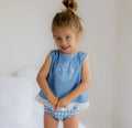 Girls Ruffle Trimmed Swing Back Bloomer Set- Blue
